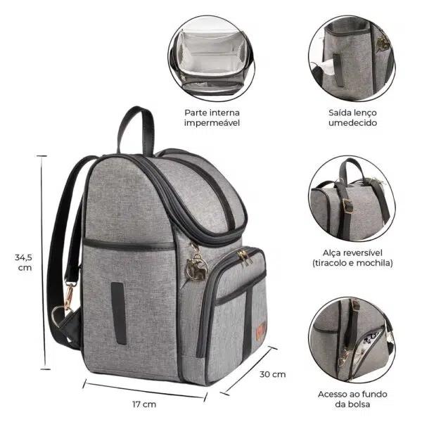 bolsa maternidade usealce lebaby preta lateral