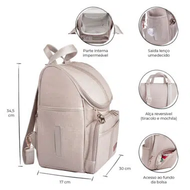 Bolsa Mochila Maternidade Multifuncional Lebaby 2 em 1 Nude