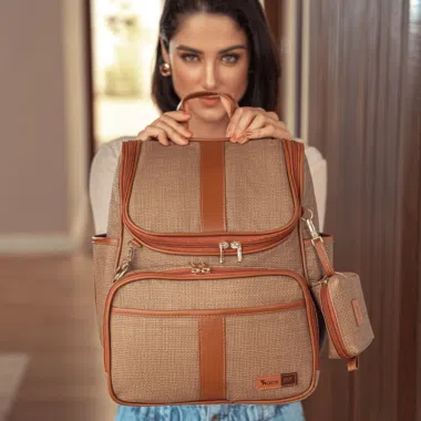 Bolsa Mochila Maternidade Multifuncional Lebaby 2 em 1 Cappuccino