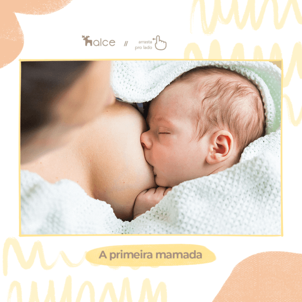 Registro do bebê mamando pela primeira vez
