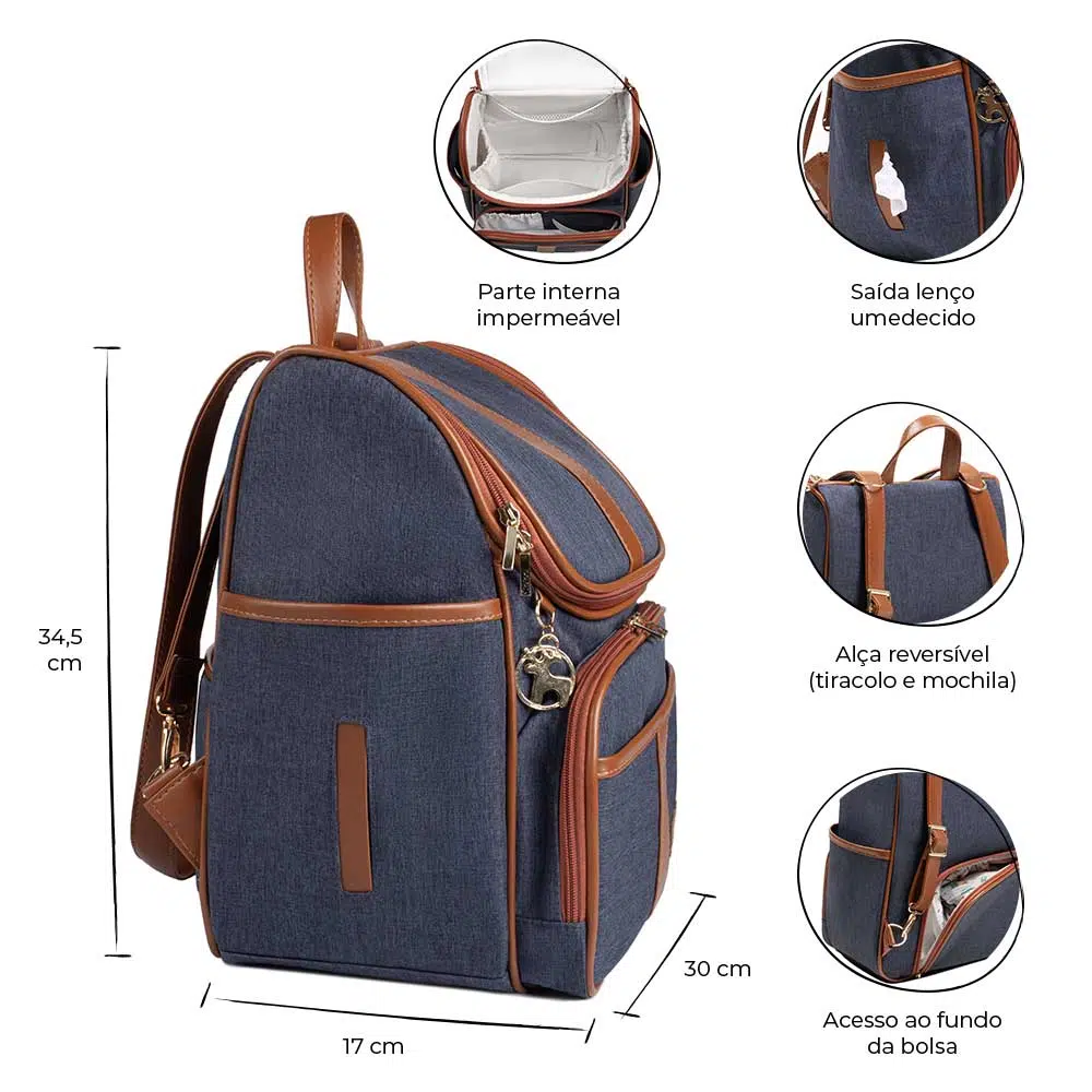 Kit Maternidade Mochila e Mala Jeans Lebaby - Imagem 3