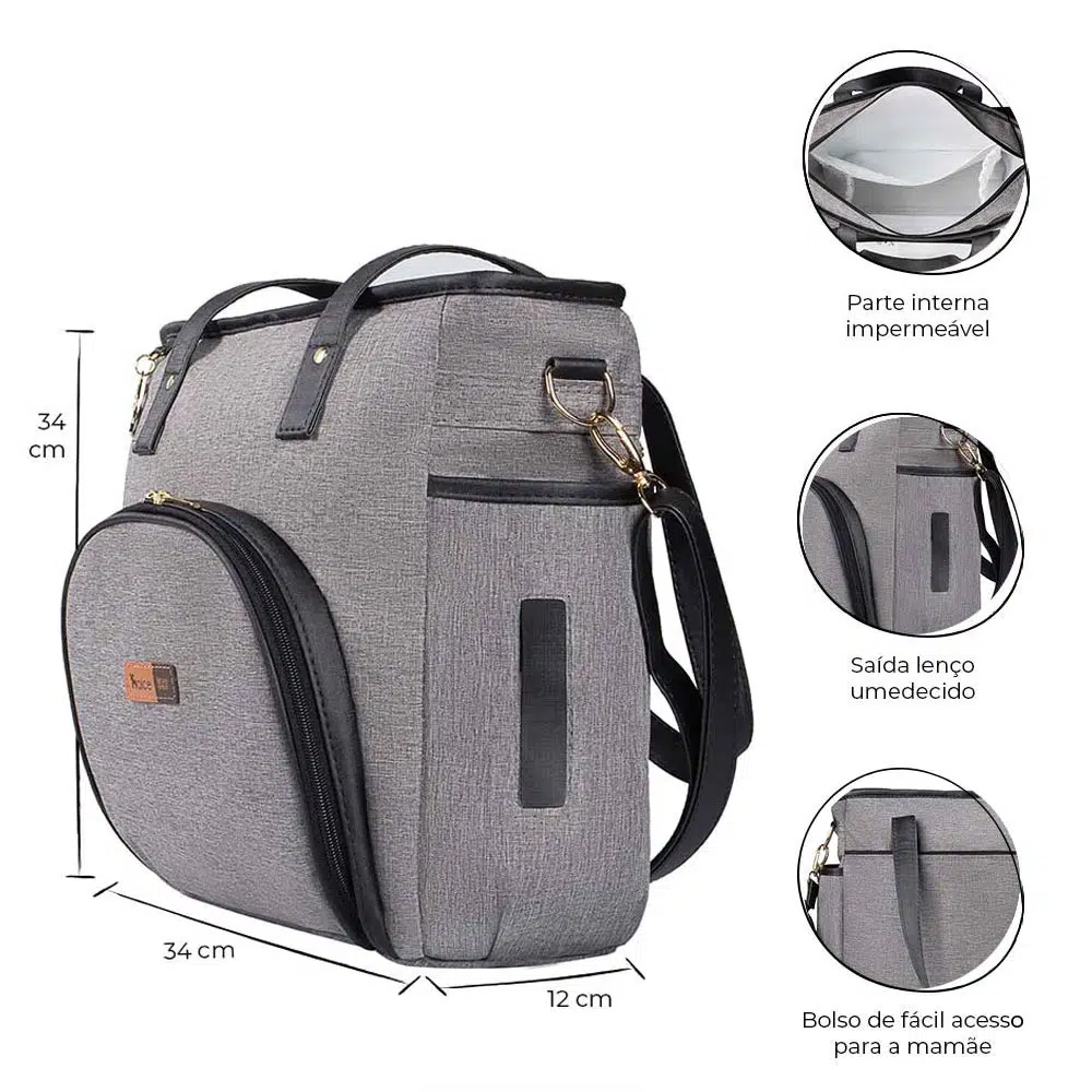 Bolsa Maternidade Lebaby Cinza Mescla Bolsa Maternidade Lebaby Cinza Mescla - Imagem 2