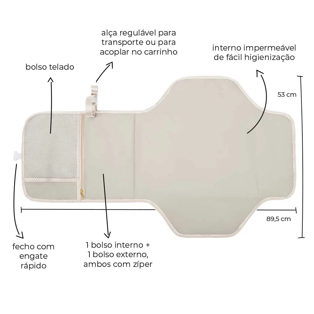 trocador portatil de bebe com porta fraldas alce perola