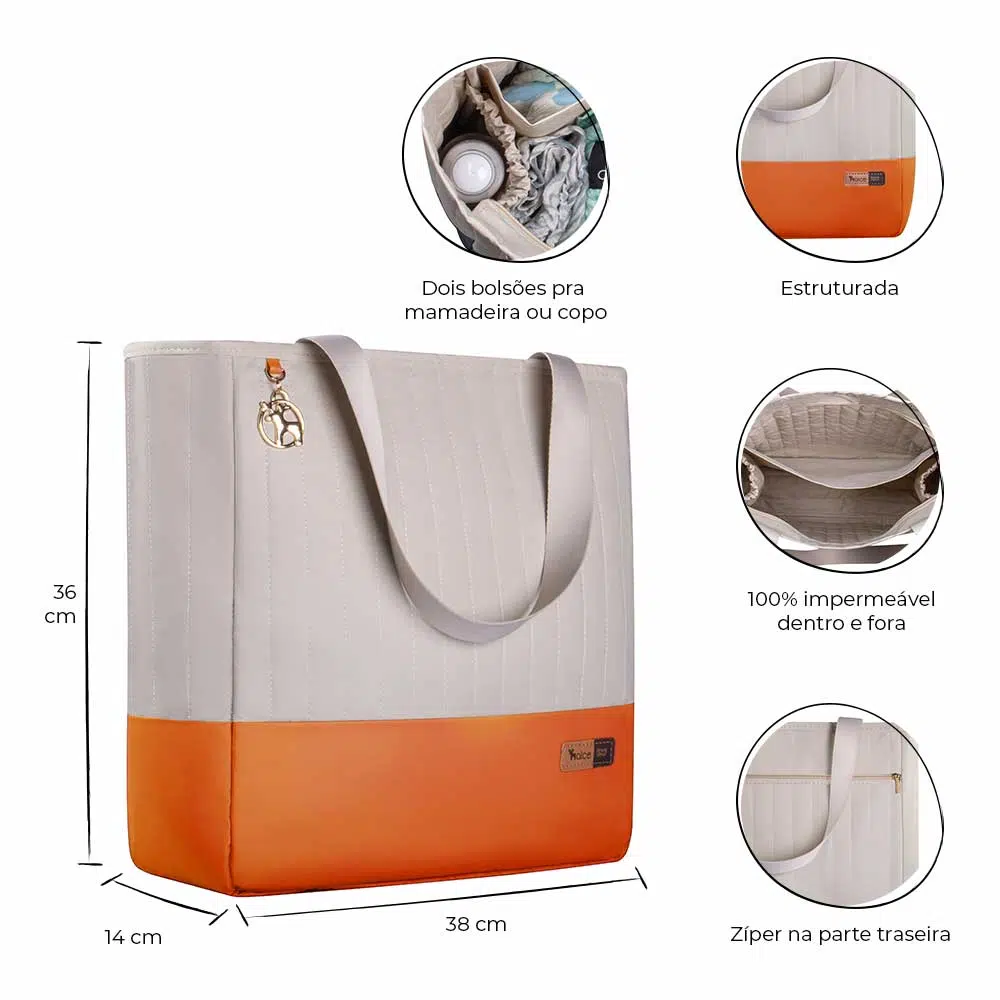 Kit Bolsa Mala e Mochila Maternidade Coleção Cores - Creme e Laranja - Imagem 3