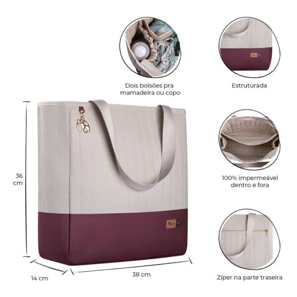 Kit Bolsa Mala e Mochila Maternidade Coleção Cores - Creme e Marsala - Imagem 3