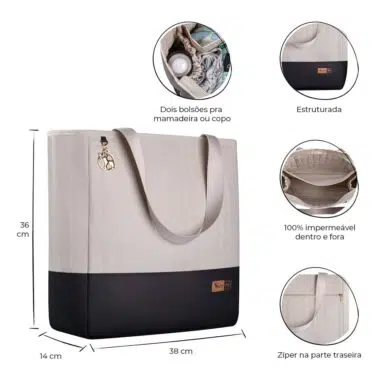 Bolsa Maternidade Coleção Cores - Creme e Preto