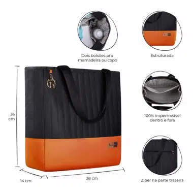 Bolsa Maternidade Coleção Cores - Preto e Laranja