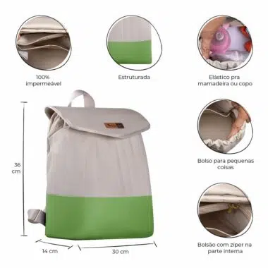 Mochila Maternidade Coleção Cores - Creme e Verde