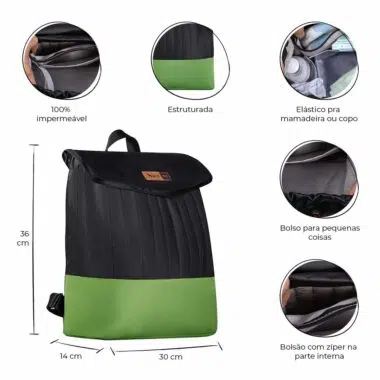 Mochila Maternidade Coleção Cores - Preto e Verde