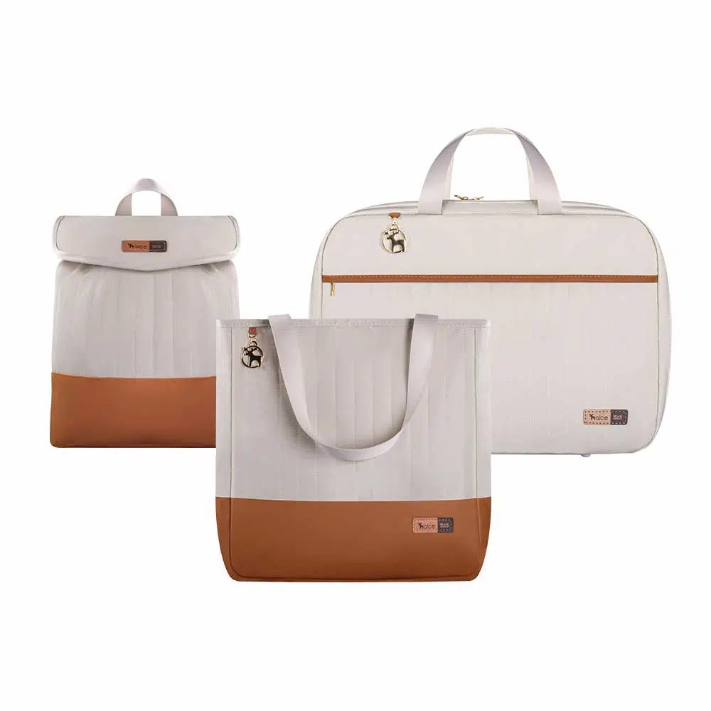 Kit Bolsa Mala e Mochila Maternidade Coleção Cores - Creme e Caramelo