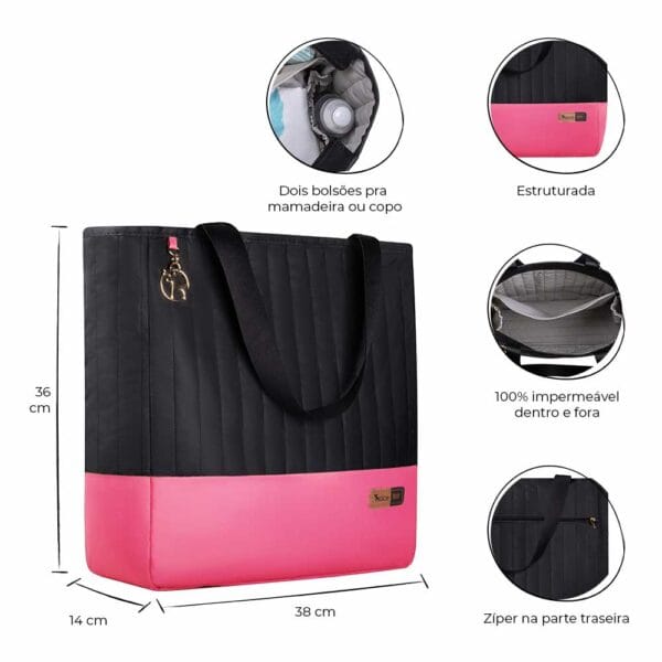 Bolsa Maternidade Coleção Cores - Preto e Pink - Imagem 2