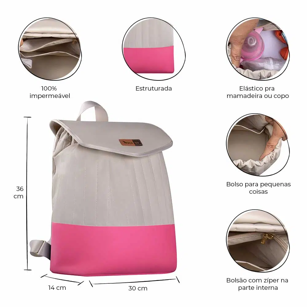 Mochila Maternidade Coleção Cores - Creme e Pink - Imagem 2