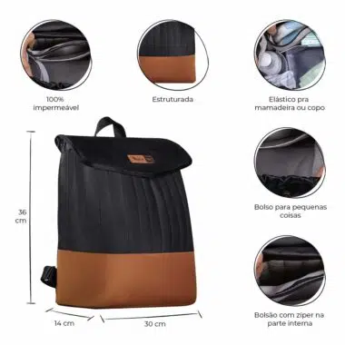 Mochila Maternidade Coleção Cores - Preto e Caramelo