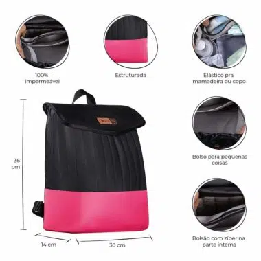 Mochila Maternidade Coleção Cores - Preto e Pink