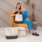 Kit Bolsa Mala e Mochila Maternidade Coleção Cores - Creme e Preto