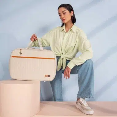 Kit Bolsa Mala e Mochila Maternidade Coleção Cores - Creme e Laranja