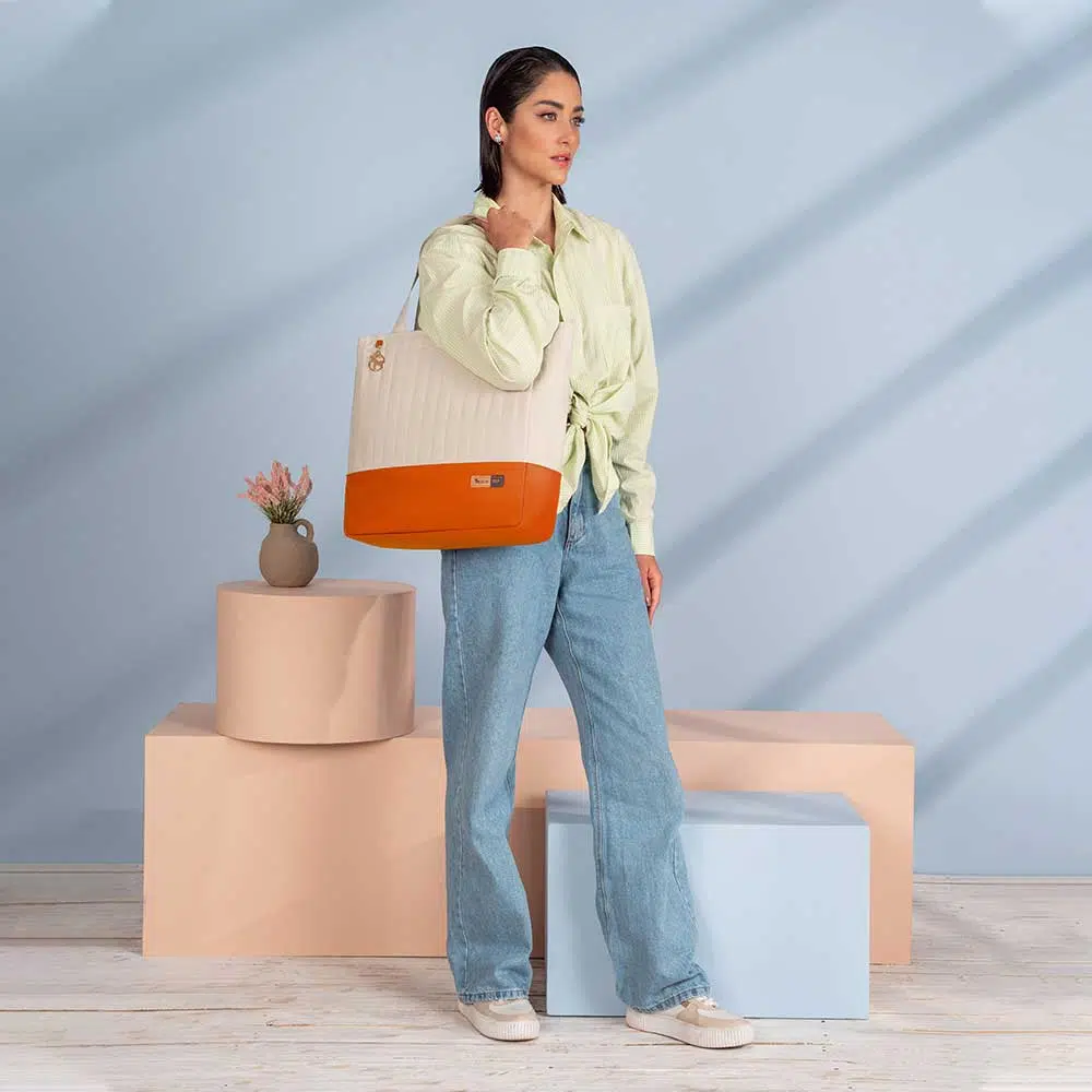 Kit Bolsa Mala e Mochila Maternidade Coleção Cores - Creme e Laranja - Imagem 18