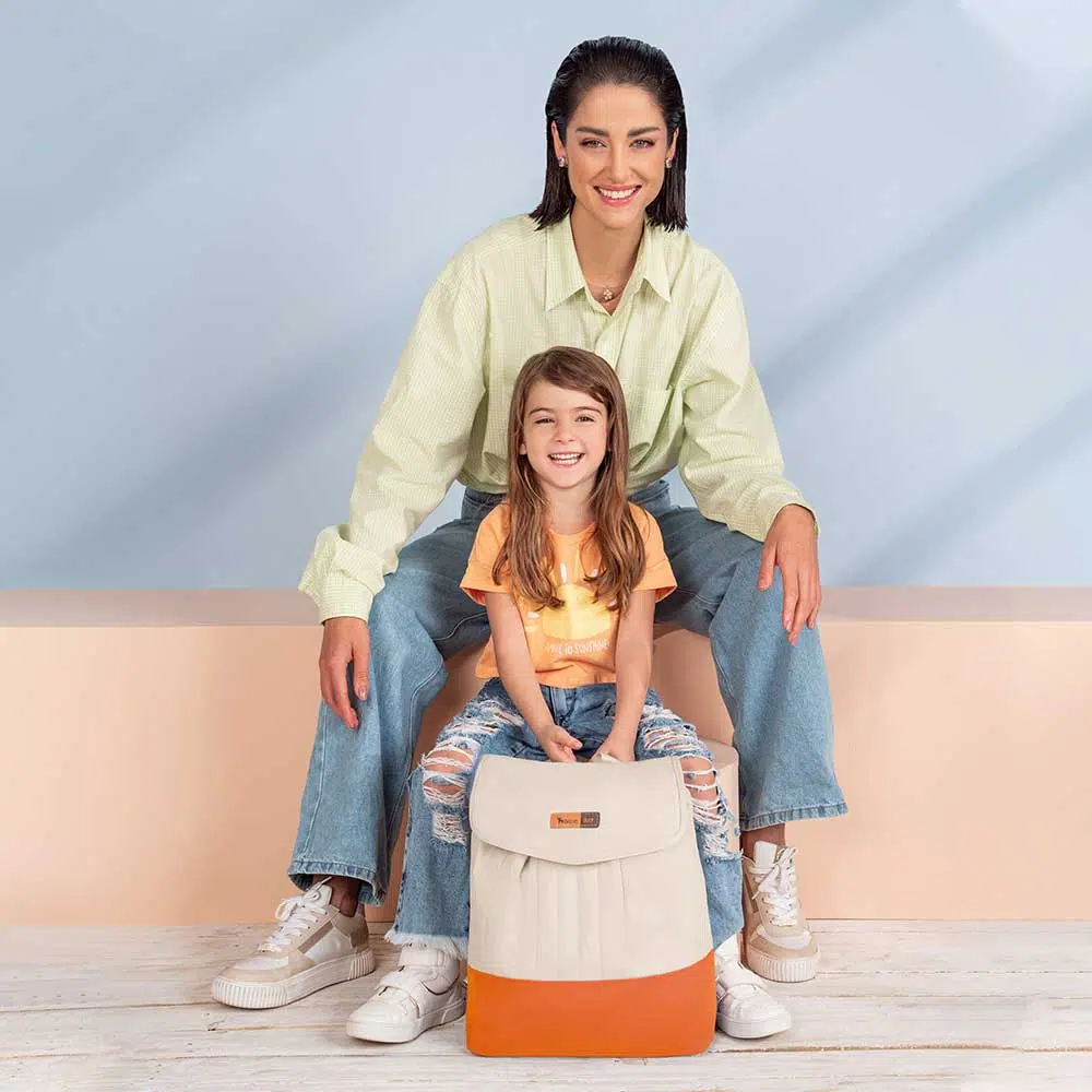 Kit Bolsa Mala e Mochila Maternidade Coleção Cores - Creme e Laranja - Imagem 17