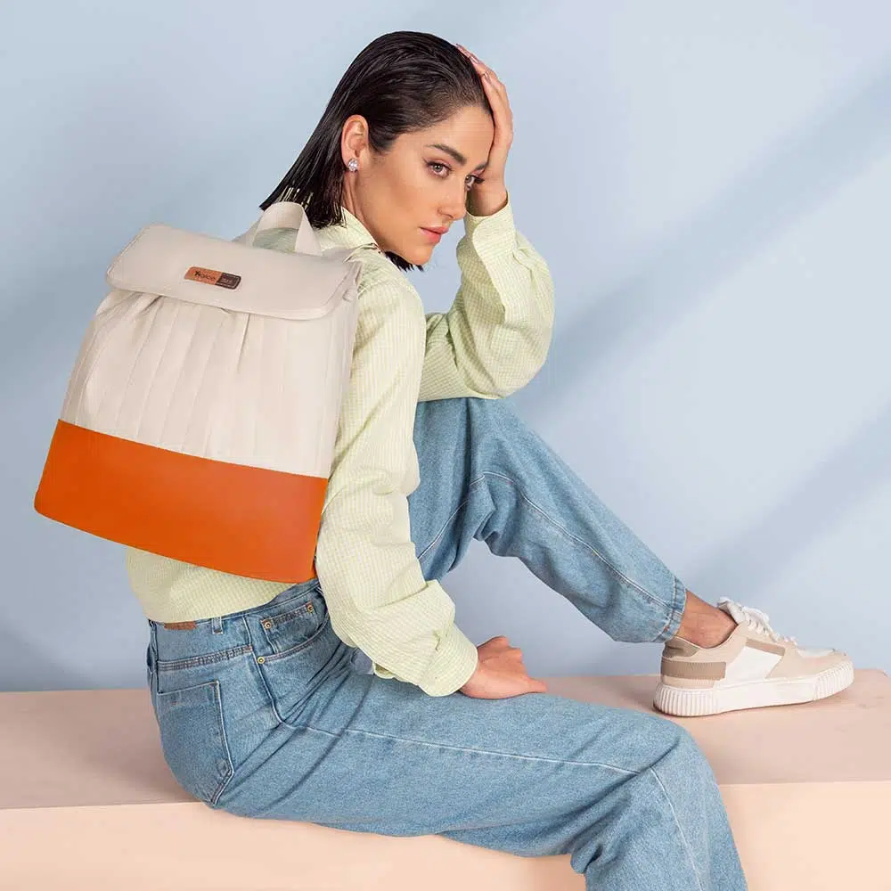 Kit Bolsa Mala e Mochila Maternidade Coleção Cores - Creme e Laranja - Imagem 16