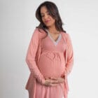 Conjunto Camisola de Maternidade e Amamentação Canelada - Rose