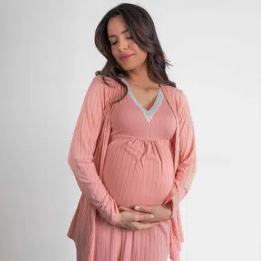 Conjunto Camisola de Maternidade e Amamentação Canelada - Rose