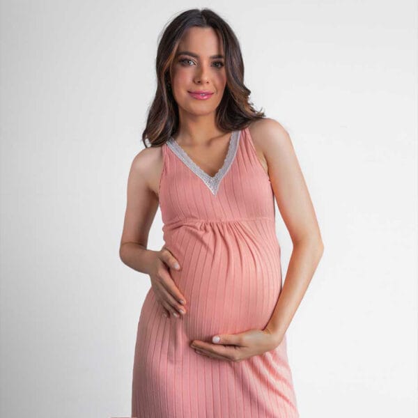 Conjunto Camisola de Maternidade e Amamentação Canelada - Rose - Imagem 5