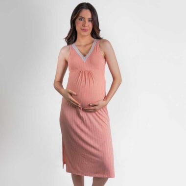 Camisola de Maternidade e Amamentação Canelada - Rose