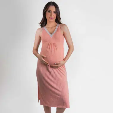 Camisola de Maternidade e Amamentação Canelada - Rose