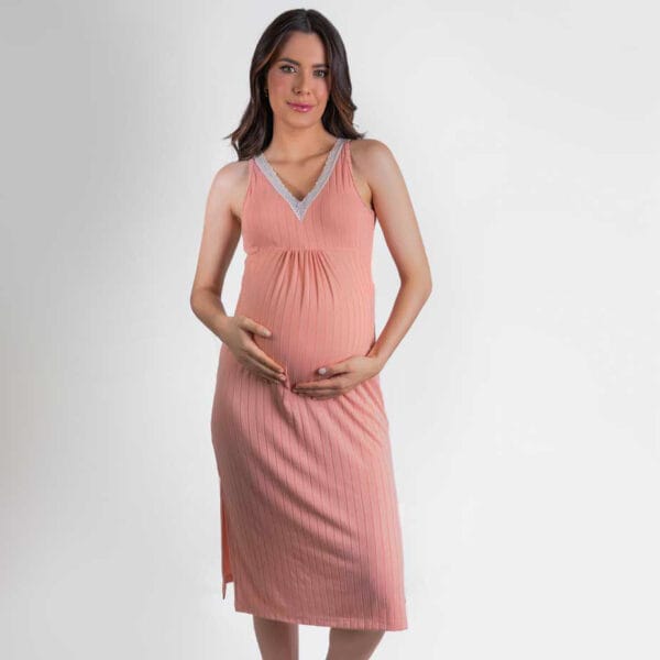 Conjunto Camisola de Maternidade e Amamentação Canelada - Rose - Imagem 3