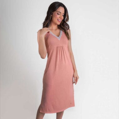 Camisola de Maternidade e Amamentação Canelada - Rose