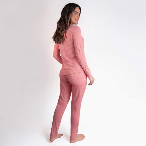 Pijama Maternidade e Amamentação Blusa e Calça Canelado  - Rose - Imagem 3