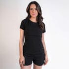 Pijama Maternidade e Amamentação Blusa e Shorts Canelado - Preto