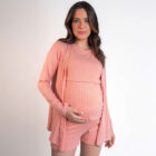 Conjunto Pijama Maternidade e Amamentação Curto Canelado - Rose