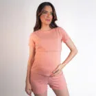 Pijama Maternidade e Amamentação Blusa e Shorts Canelado - Rose