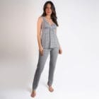 Conjunto Pijama Maternidade e Amamentação - Listras Cinza