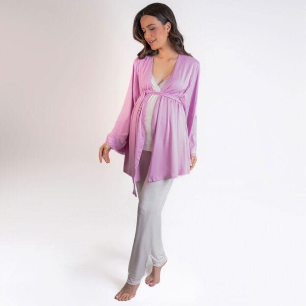 Conjunto Pijama Maternidade e Amamentação - Off White e Rosa - Imagem 2