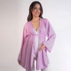 Conjunto Pijama Maternidade e Amamentação - Off White e Rosa