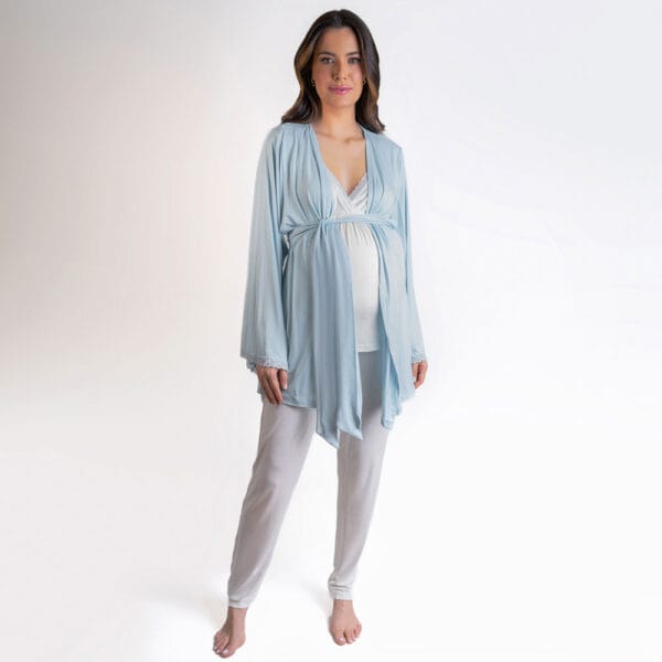 Conjunto Pijama Maternidade e Amamentação - Off White e Maresia - Imagem 2