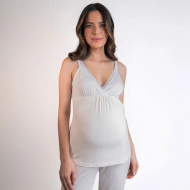 Pijama Maternidade e Amamentação Calça e Blusa - off white
