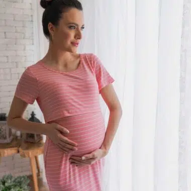 Vestido de Amamentação e Maternidade – Midi Viscolycra Listras Rosa