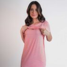 Vestido de Amamentação e Maternidade – Midi Viscolycra Listras Rosa