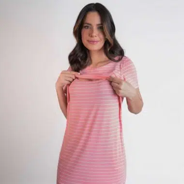 Vestido de Amamentação e Maternidade – Midi Viscolycra Listras Rosa