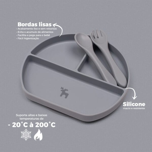 Kit Introdução Alimentar Prato Silicone com Ventosa Cinza - Imagem 6