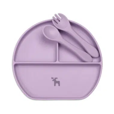 Kit Introdução Alimentar Prato Silicone com Ventosa Lilás