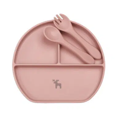 Kit Introdução Alimentar Prato Silicone com Ventosa Rose