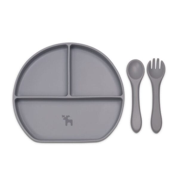 Kit Introdução Alimentar Prato Silicone com Ventosa Cinza - Imagem 3