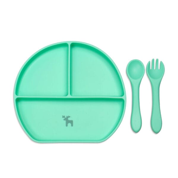 Kit Introdução Alimentar Prato Silicone com Ventosa Verde Claro - Imagem 3