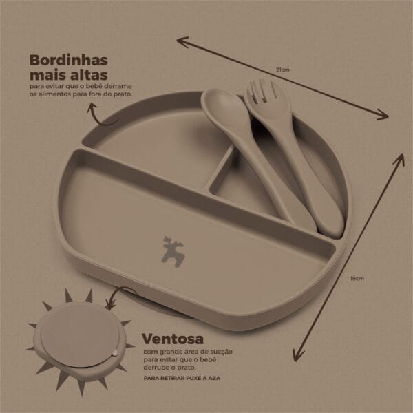 Kit Introdução Alimentar Prato Silicone com Ventosa Verde Musgo - Imagem 5