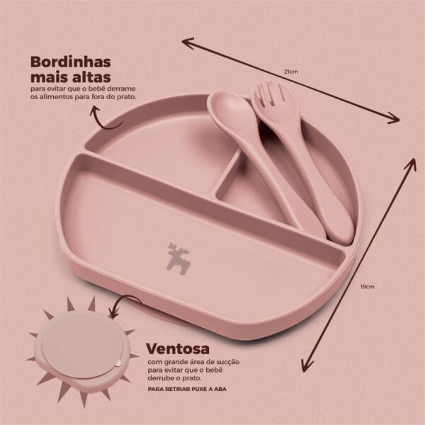 Kit Introdução Alimentar Prato Silicone com Ventosa Rose - Imagem 5