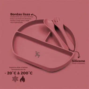 Kit Introdução Alimentar Prato Silicone com Ventosa Marsala